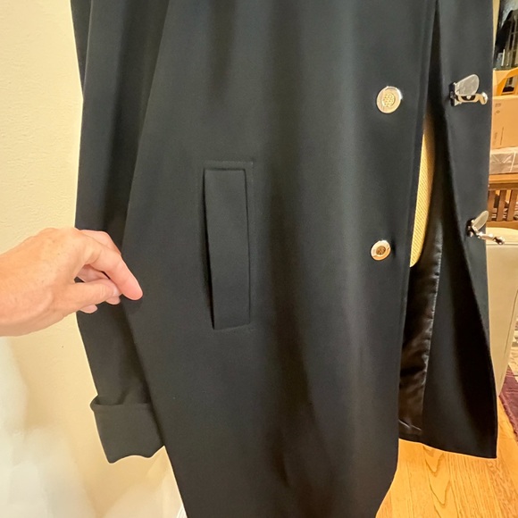 London Fog Trenchcoat Jacket Detachable Hood Black Gold Hardware Size Large - Picture 11 of 16